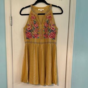 Andree‎ Mustard Floral Embroidered Dress box Dur size small